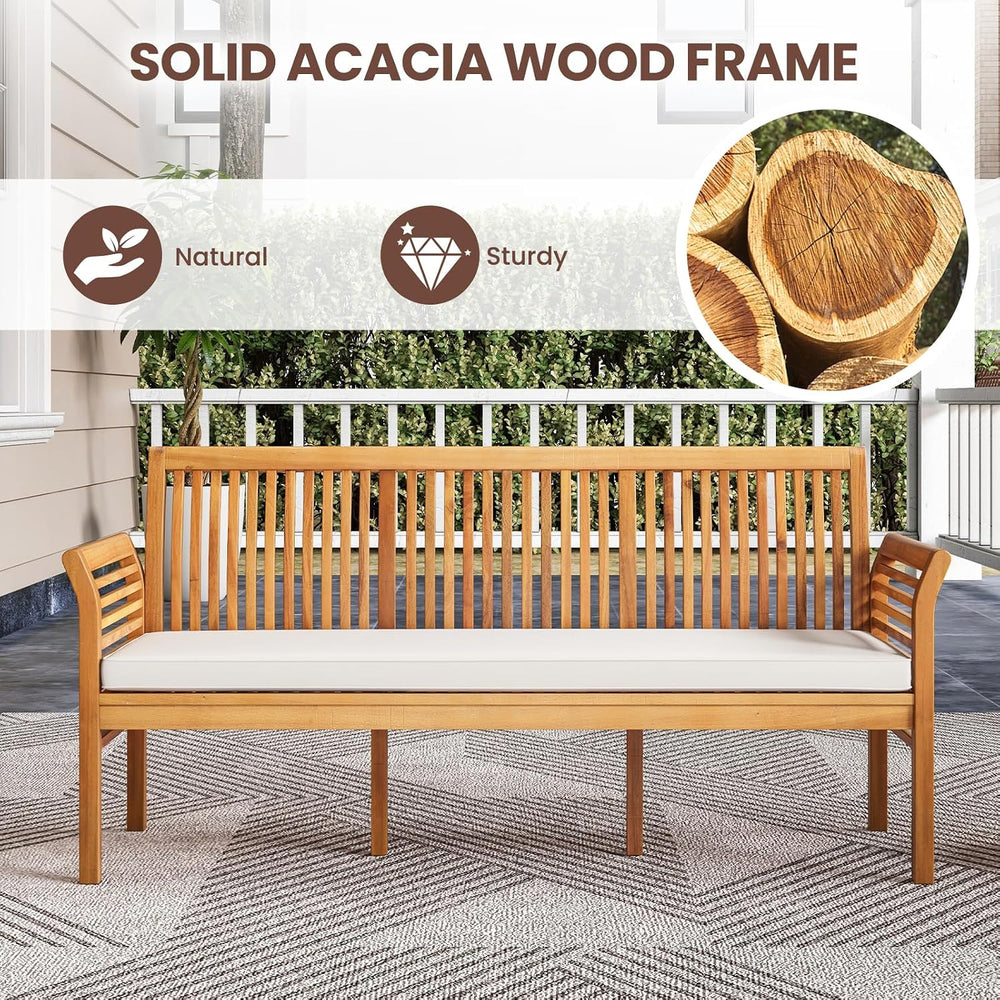 RELAX4LIFE 62.5’’ Outdoor Bench Acacia Wood - 3-Person Patio Bench w/Backrest...