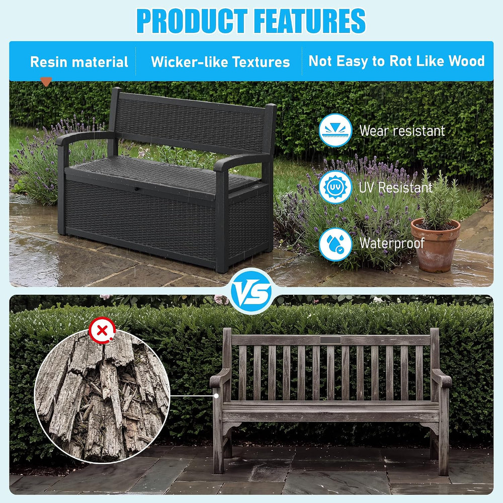 120 Gallon Outdoor Storage Bench, Storage Bench, Black Deck Box