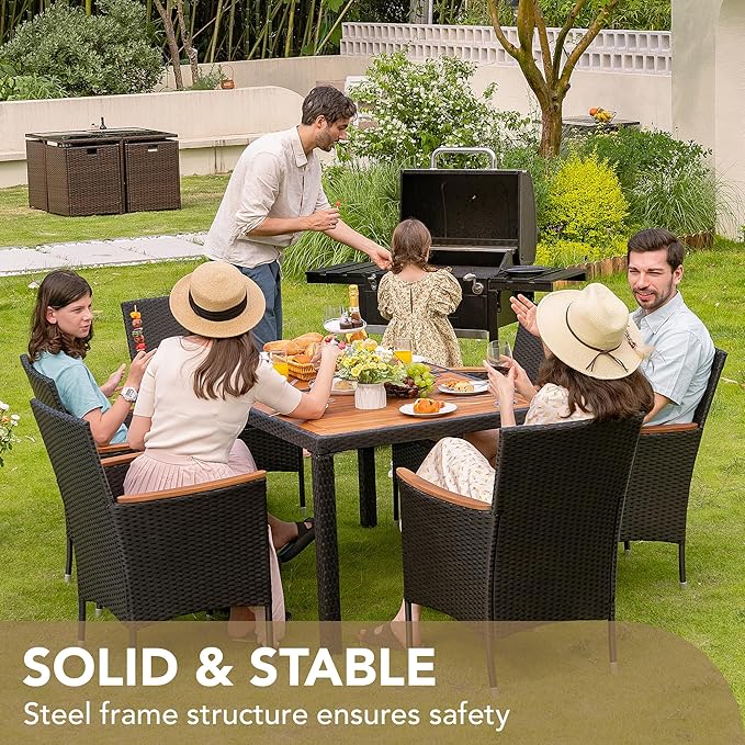 Devoko Dining 7 PCS Furniture, Patio Conversation Set with Acacia Wood Table ...