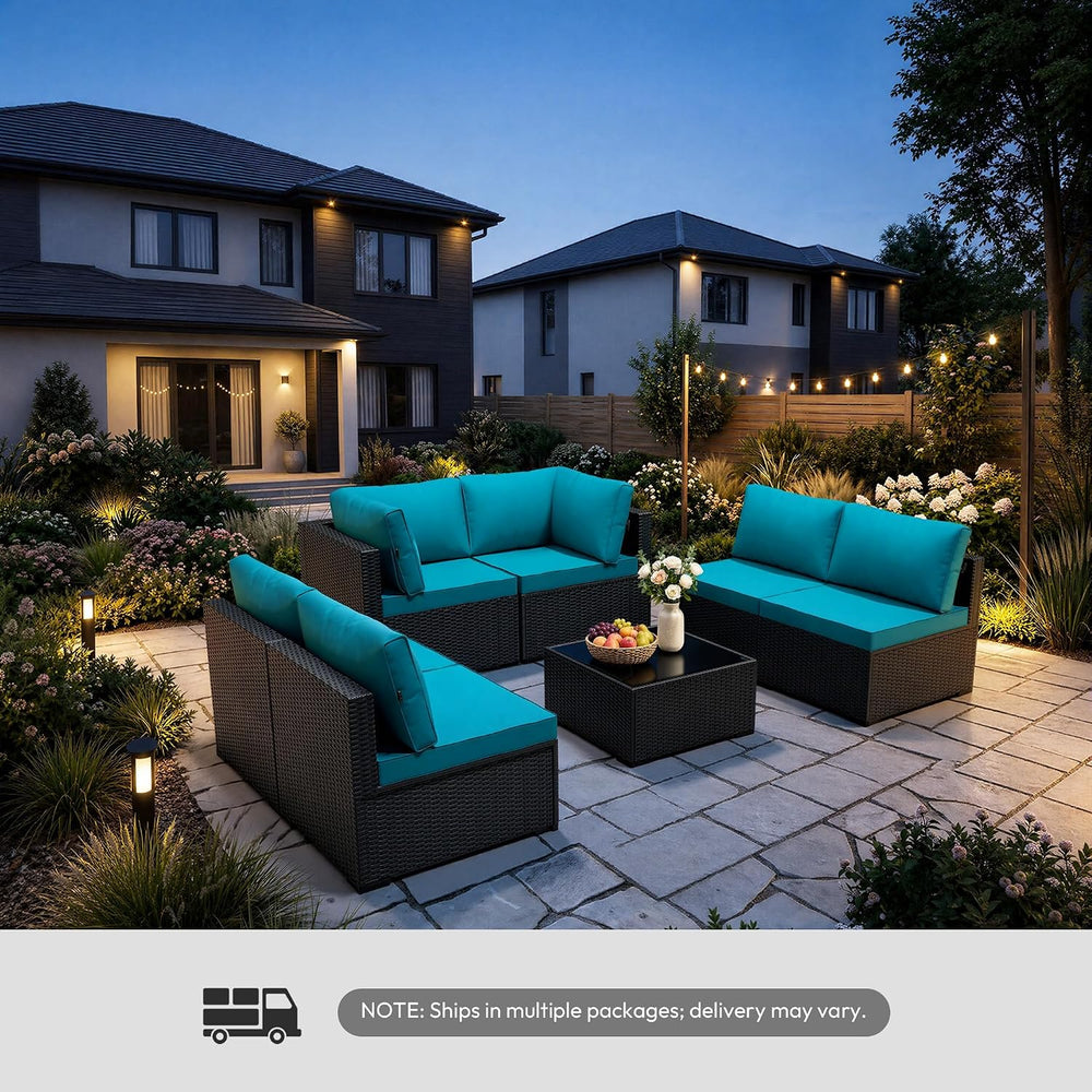 WWR Patio Furniture Set 7 Piece - All-Weather - Wicker Rattan Patio Outdoor C...