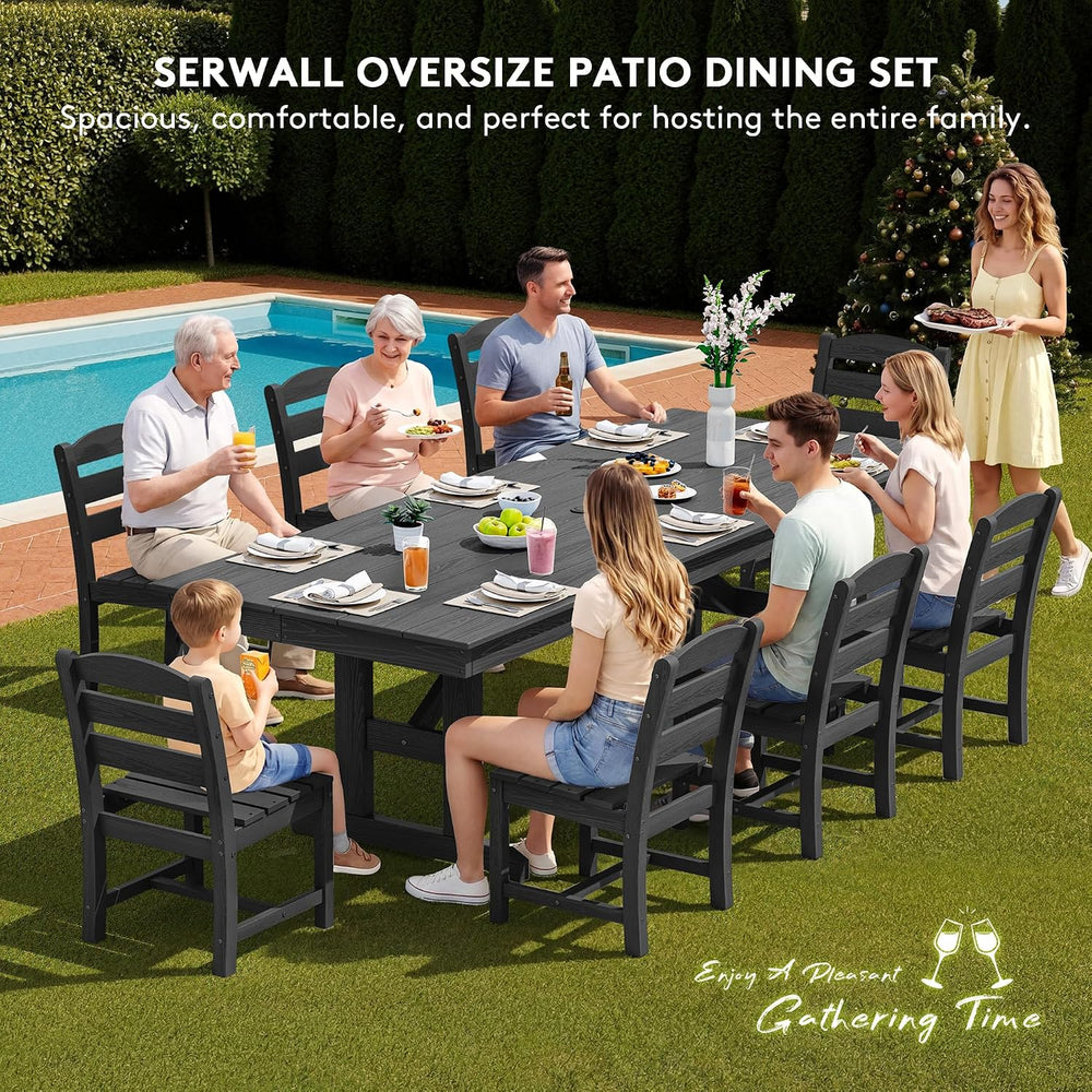 SERWALL 9Pcs 84" HDPE Outdoor Dining Set for 8 with Armless Chairs,Black