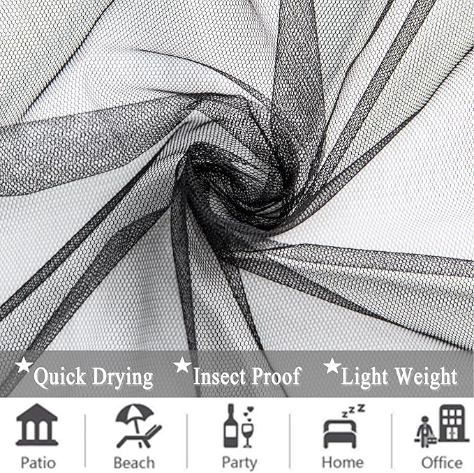 Extra Wide Outdoor Curtains Waterproof Black Voile Mesh Screen Lightweight Pr...