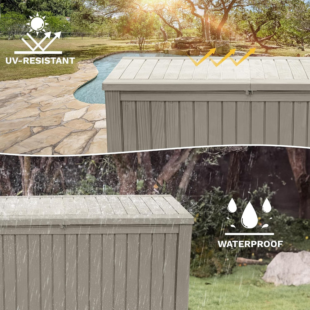 DWVO 180 Gallon XL Deck Box with Divider & Lockable Lid, Waterproof Resin...