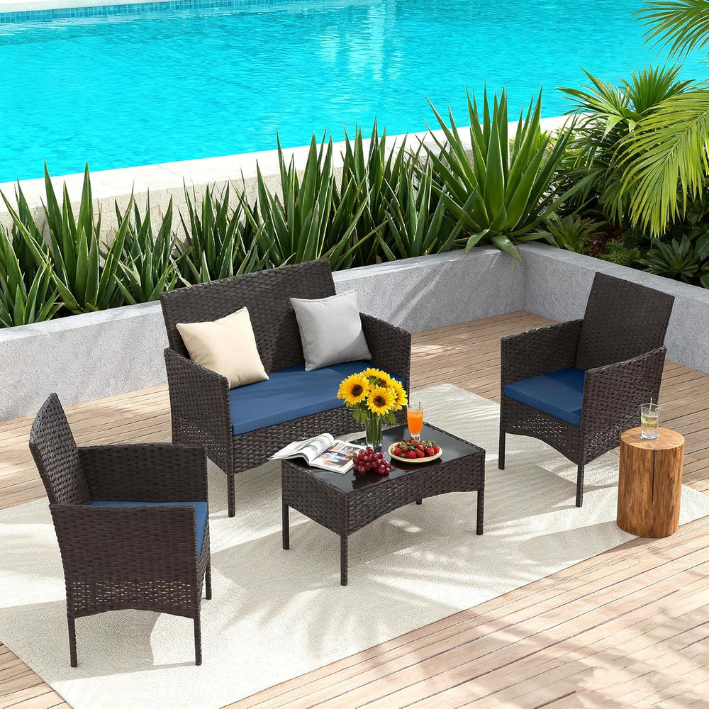 Gotland 4-Piece Outdoor Patio Furniture Set, Wicker Rattan Chairs & Sofa ...