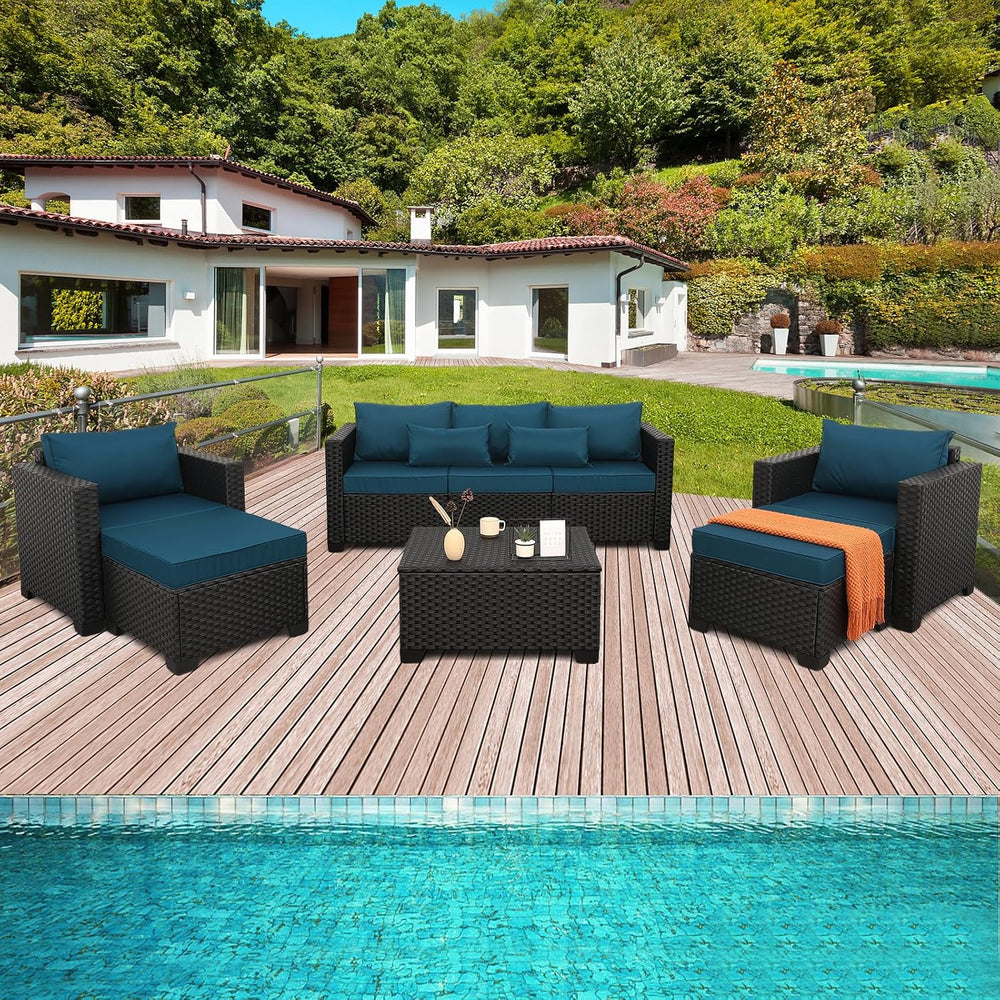Rattaner Patio Furniture Set 6 Pieces Couch Outdoor Chairs Coffee Table Peaco...