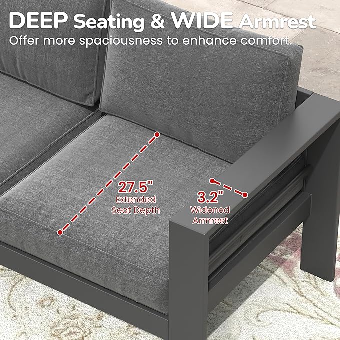 Solaste Outdoor Couch Aluminum Patio Furniture Sofa, 3-Seat All-Weather Metal...