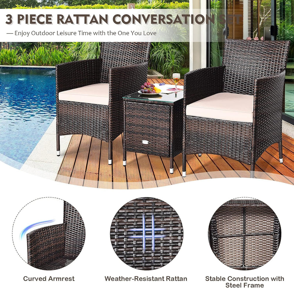 Tangkula Patio Furniture Set 3 Piece, Outdoor Wicker Rattan Conversation Set ...
