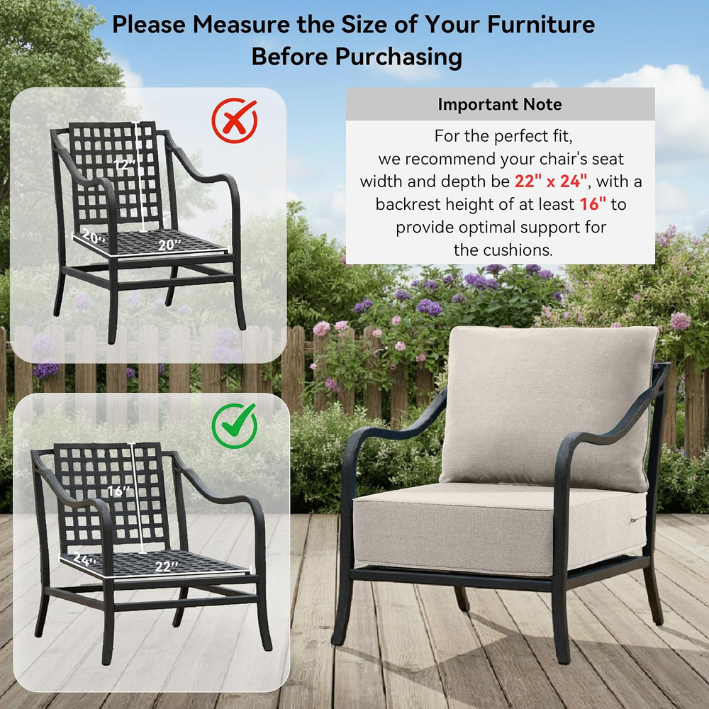 6" Thick Outdoor Cushions 22x24x6, 2-Set Deep Seat Patio Cushions with R...