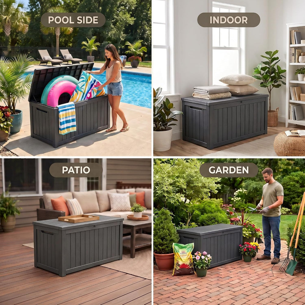 320 Gallon Outdoor Storage Box Waterproof Deck Box Patio Black