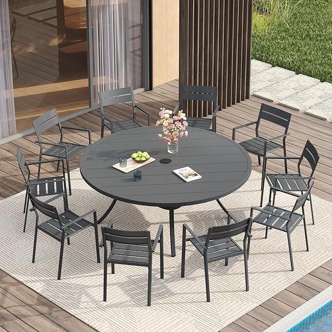 VICLLAX 60" Outdoor Round Patio Table for Lawn Garden, All Weather Metal...