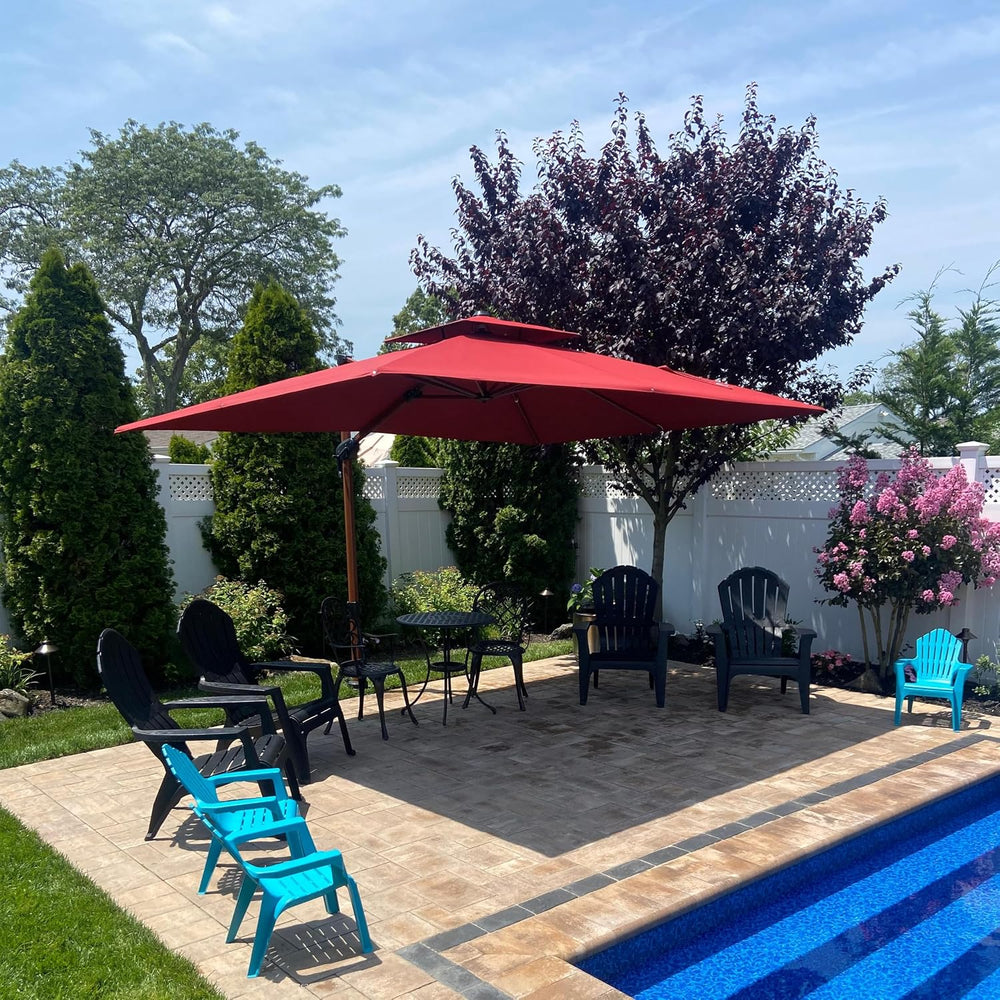 PURPLE LEAF Cantilever Umbrella 9' X 12' Wood-Grain Finish, Brick Red