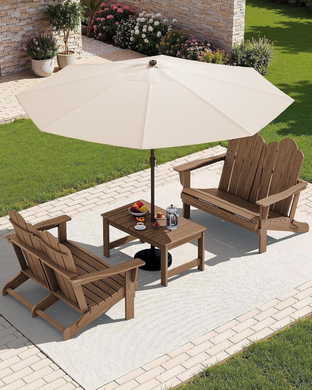SERWALL Folding Adirondack Bench, HDPE Outdoor Bench, 660lbs Cap, Brown