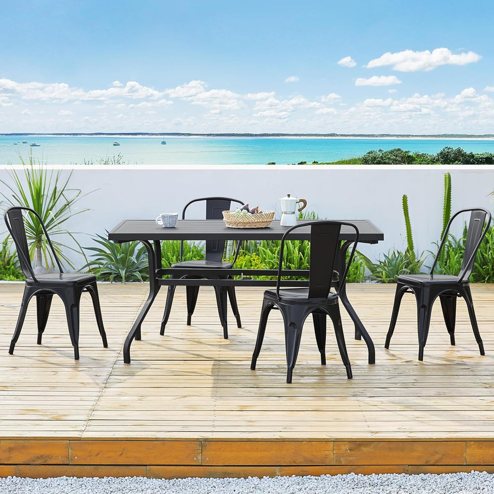Yaheetech Metal Dining Chairs Set of 4, Stackable Outdoor Chairs, Black