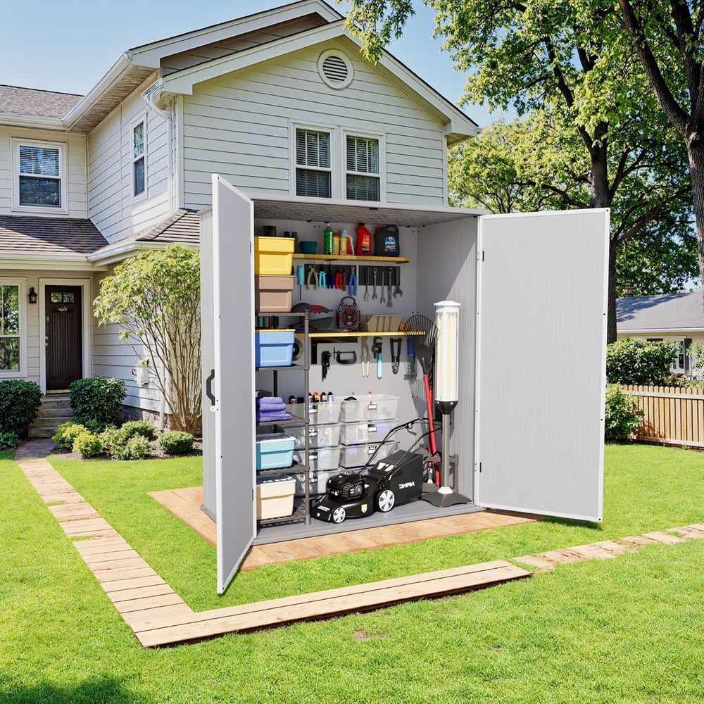 Greesum 5x3FT Plastic Outdoor Storage Shed with Floor, Light Gray