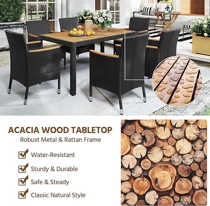 Yaheetech 7 Piece Patio Furniture Set, Outdoor Dining Acacia Wood Table Top R...