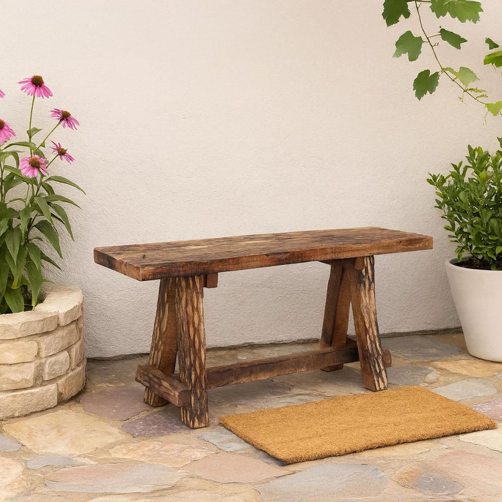 The Urban Port Wooden Garden Patio Bench, Cappuccino Brown