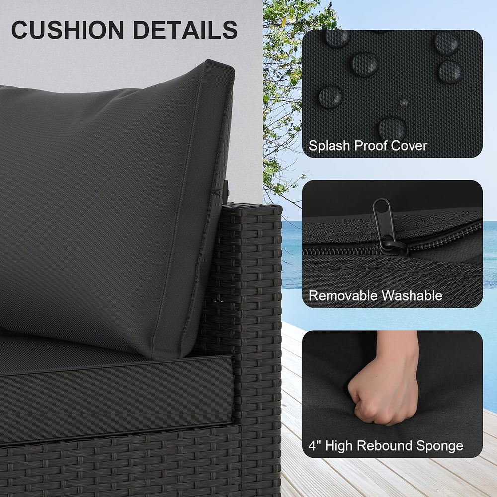 Patio Furniture Set, 5PCS Outdoor Sectional w/ Ottoman & Cushion, Black