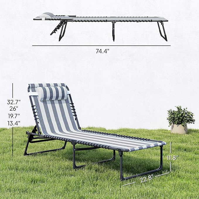 Outsunny Folding Chaise Lounge Chair Set of 2, Patio Sun Tanning Chair, Outdo...
