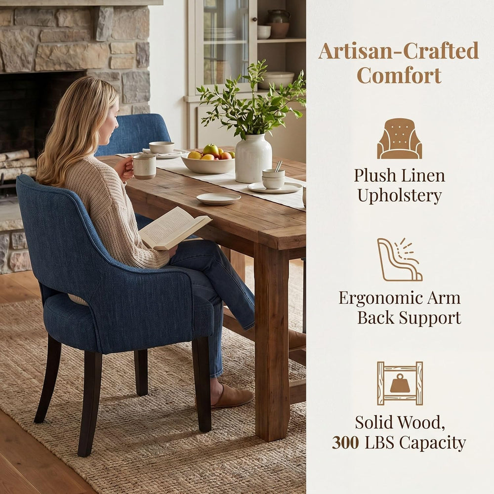 chairus Upholstered Farmhouse Dining Chairs Set of 4, Blue Linen Fabric Dinin...