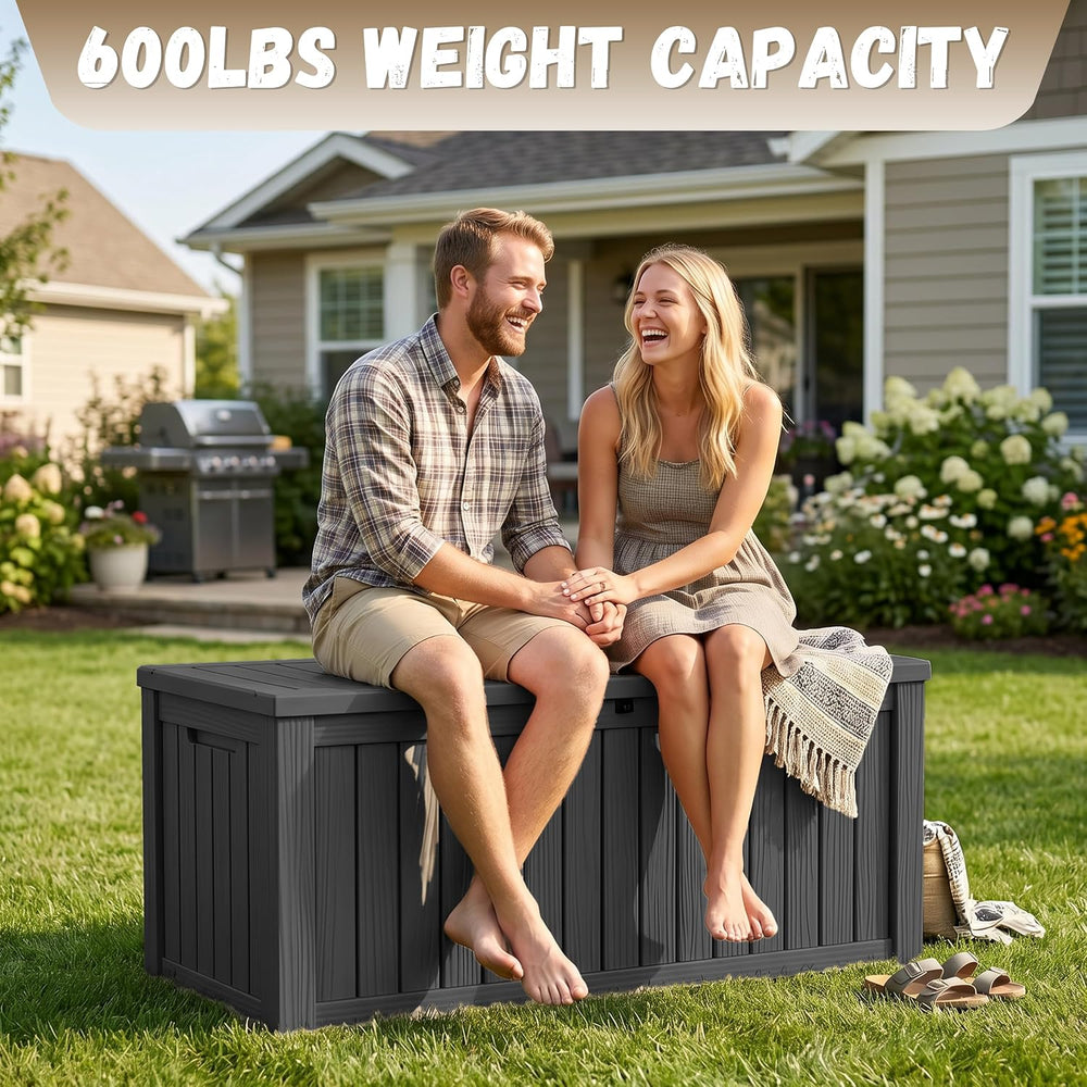EasyUp 220 Gallon Deck Box Waterproof Lockable Outside Storage Box, Black