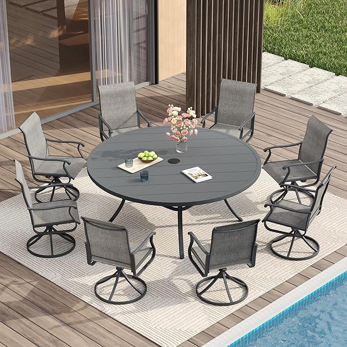 VICLLAX 60" Outdoor Round Patio Table for Lawn Garden, All Weather Metal...
