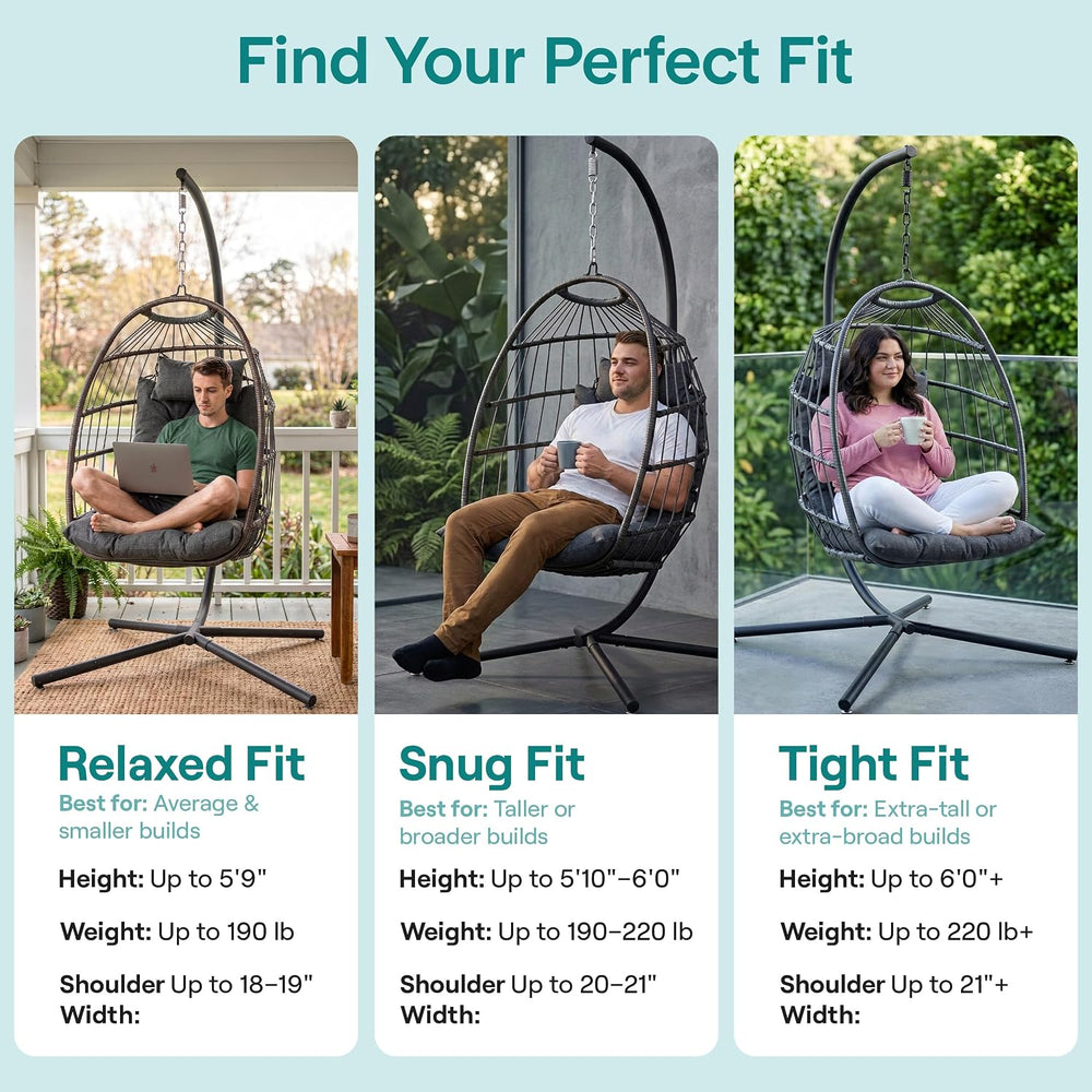 SereneLife Hanging Egg Chair with Stand | Foldable Rattan Wicker Hammock Chai...