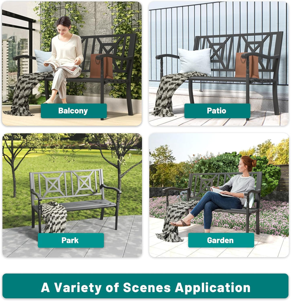 50.5" Metal Bench Patio Bench,Outdoor Benches Weatherproof with Lattice ...