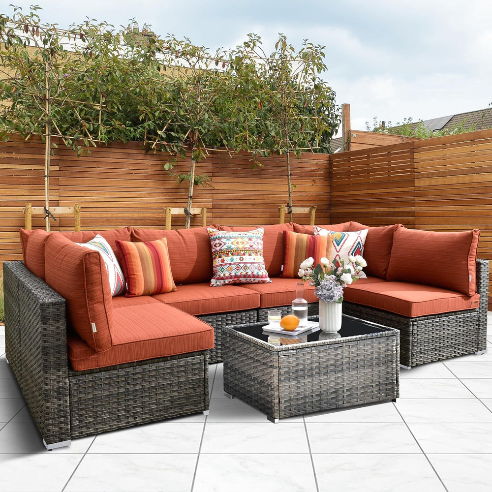HOOOWOOO Patio Outdoor Sectional Furniture Sofa Set,7 Piece U Shaped Corner W...
