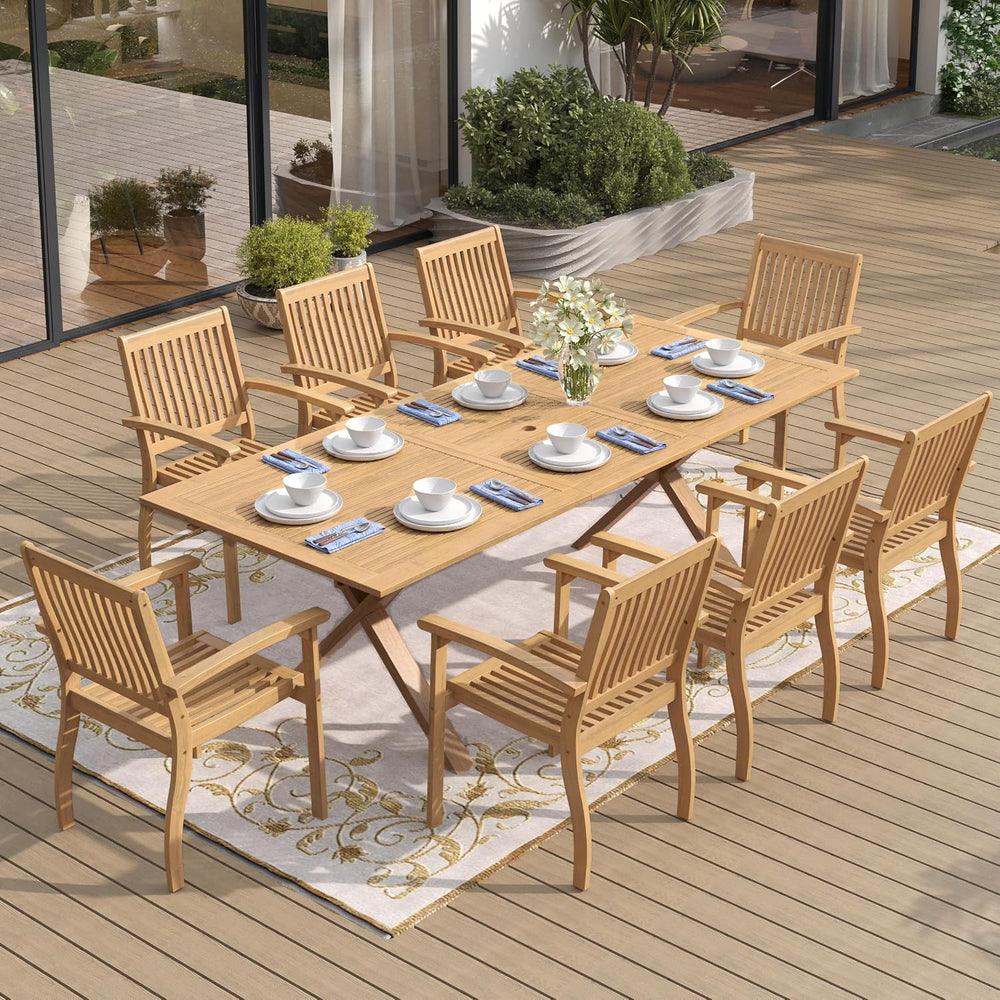 Acacia Wood Patio Dining Set for 8, Expandable Table