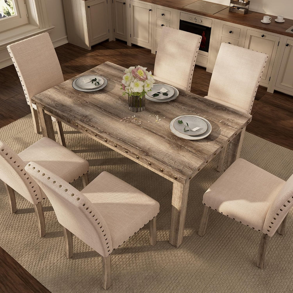 Modern Fort 7-Piece Farmhouse Dining Table Set for 6, 60" Rectangular Wo...
