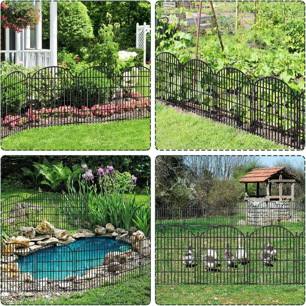 10 Panels No Dig Decorative Garden Fence, 33in(H) x 22ft(L) Animal Barrier, R...