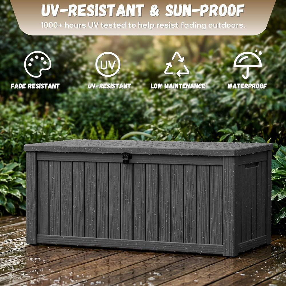 EasyUp 220 Gallon Deck Box Waterproof Lockable Outside Storage Box, Black