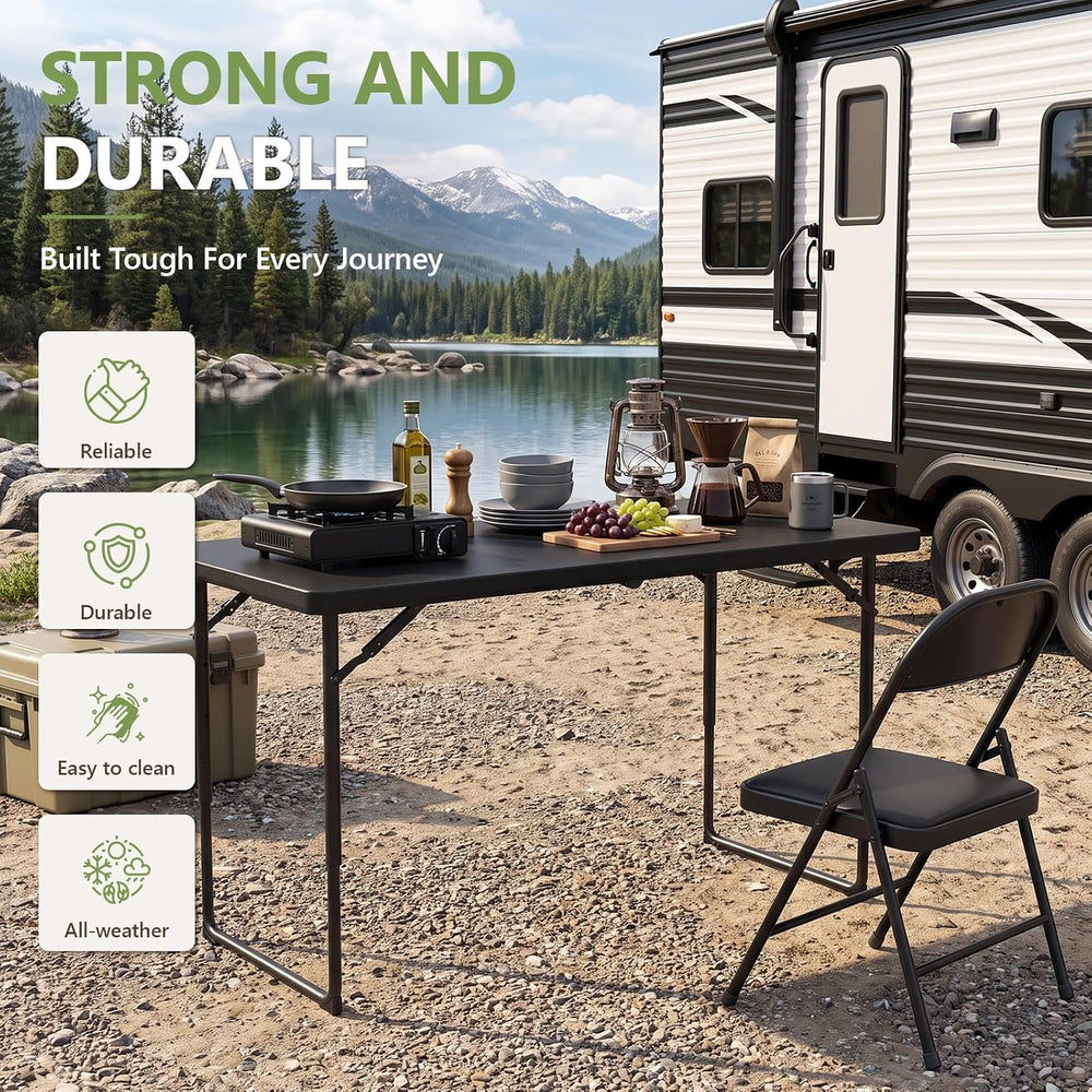 Folding Table 4FT Heavy Duty Plastic Table with Handle, Foldable&Portable...