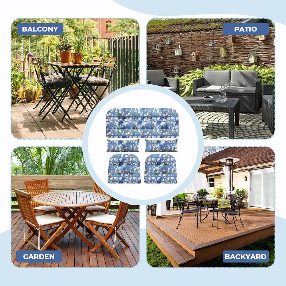 Wicker Chair Cushions of 5 Pieces, Waterproof Outdoor Loveseat Cushion for Wi...