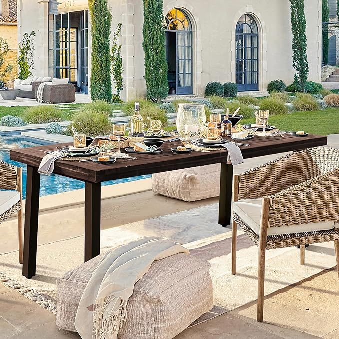Devoko Home Acacia Wood Dining Table 6-Person Indoor Outdoor Table with Iron ...