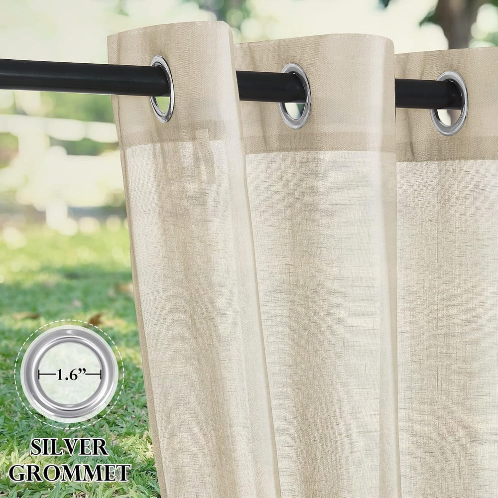 RYB HOME 2 Panels Linen Sheer Outdoor Curtains for Patio Waterproof