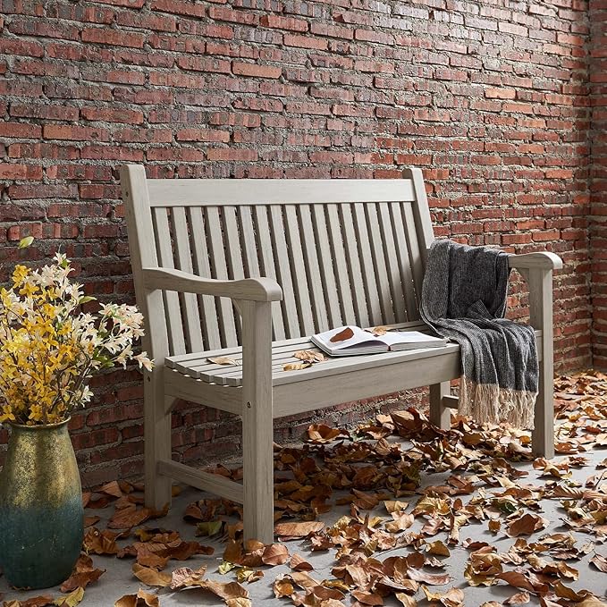 Psilvam Garden Bench, 2-Person Poly Lumber Patio Bench, All-Weather Outdoor B...