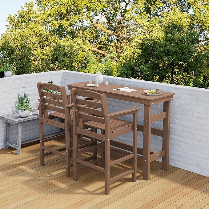 SERWALL 41" Outdoor Bar Table, All Weather HDPE Patio Bar Counter Height...