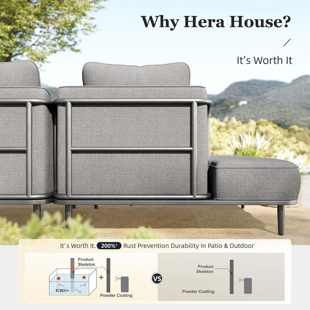 HERA'S HOUSE Metal Patio Furniture Set, 10-Seat Modular Design, Grey