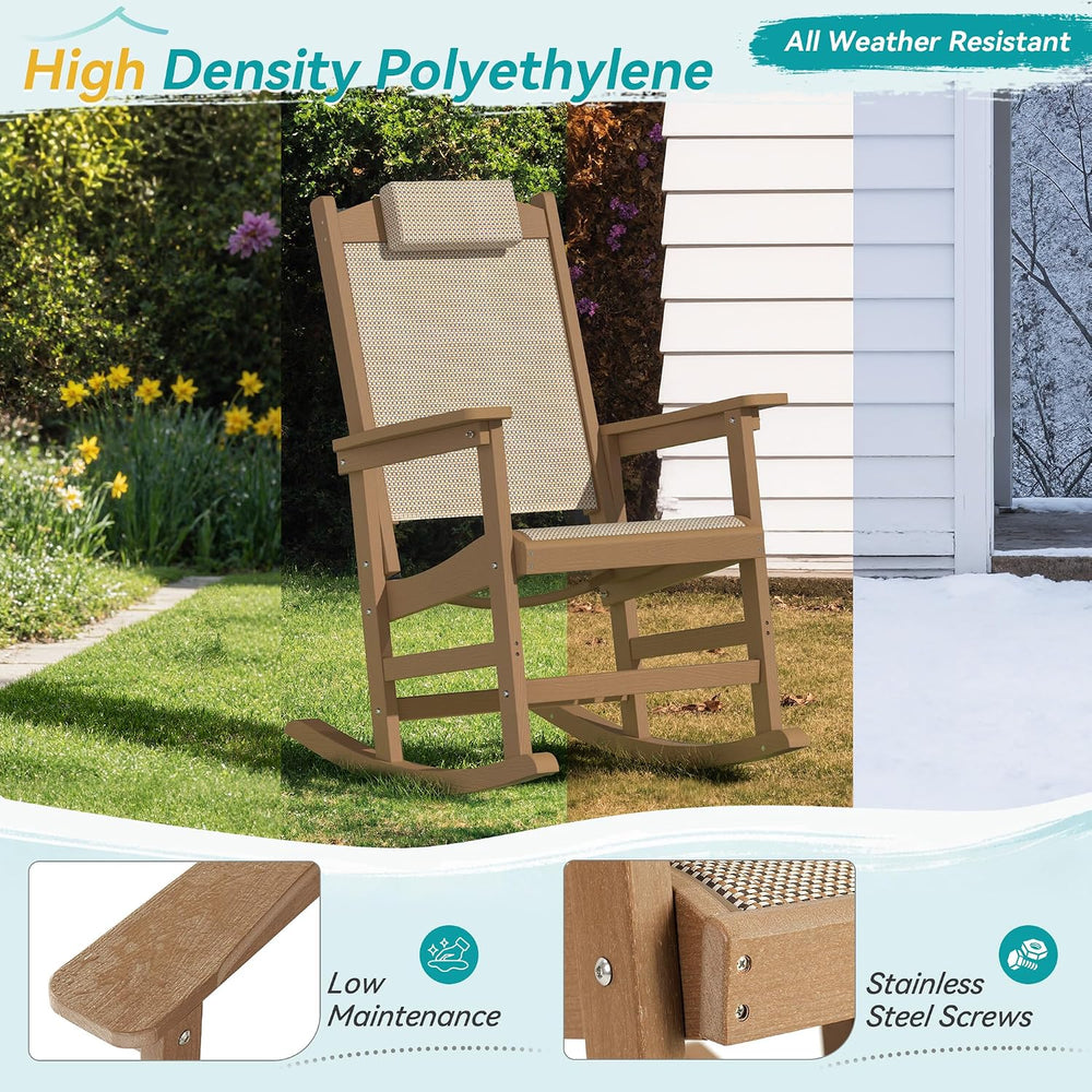 Outdoor Rocking Chair Set of 2 with Removable Headrest, HDPE All-Weather Rock...