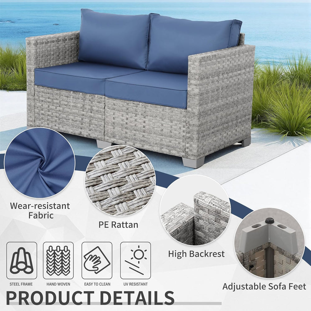 WAROOM Outdoor Patio Loveseat Wicker Small Couch 2-Seater Rattan Sofa Balcony...