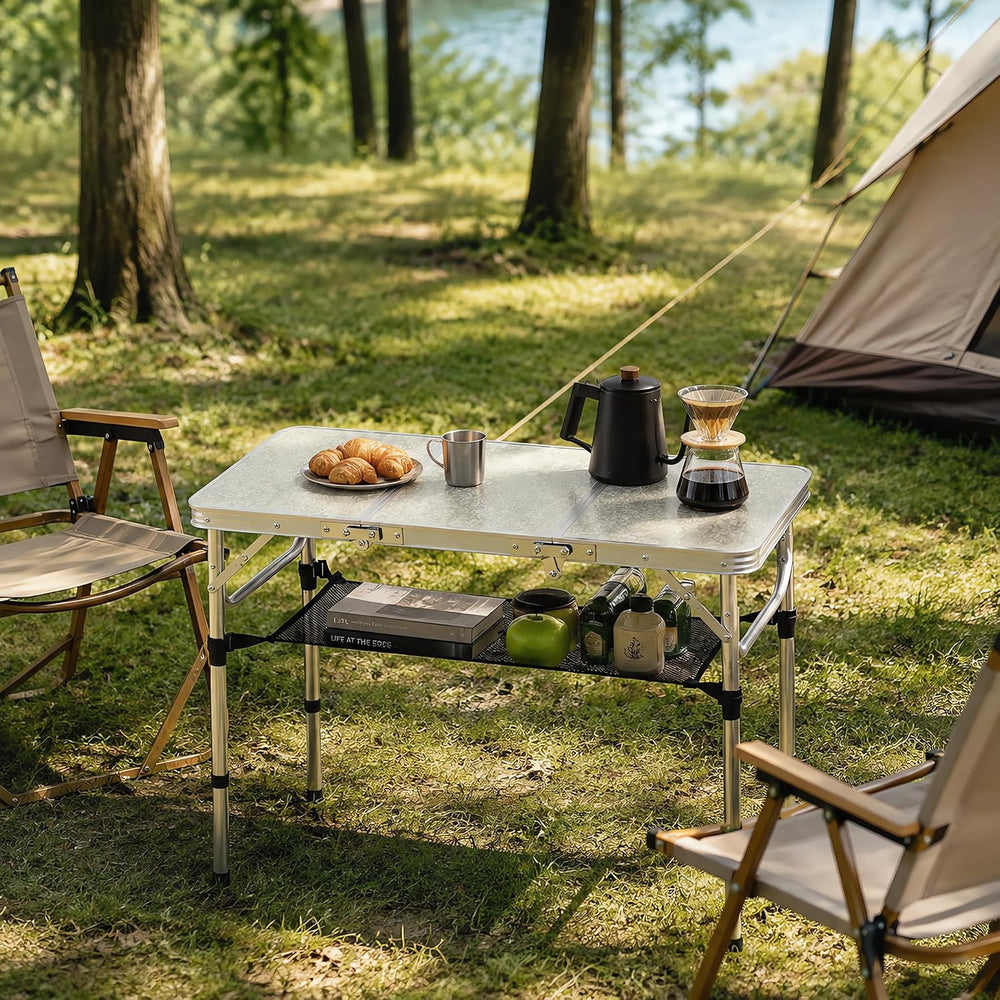 Folding Camping Table,35"L x16"W Aluminum Camp Table with Adjustabl...
