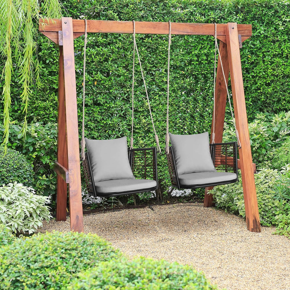 HAPPYGRILL 2 Pack Outdoor Porch Swing with Seat Cushion & Back Cushion
