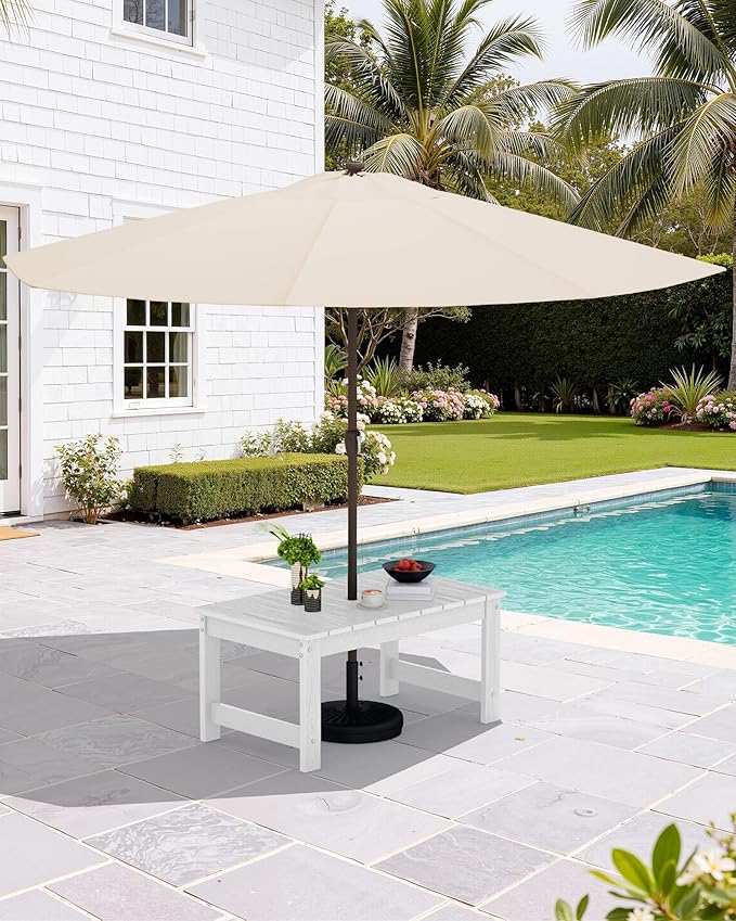 SERWALL Outdoor Coffee Table with 9FT Umbrella, HDPE Patio Coffee Table for O...