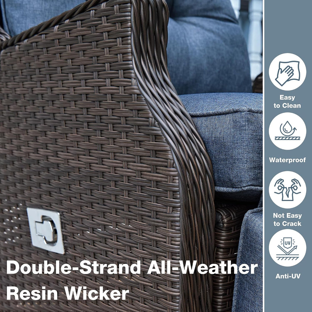 Outdoor Wicker Recliner with Adjustable Back and Footrest,Navy