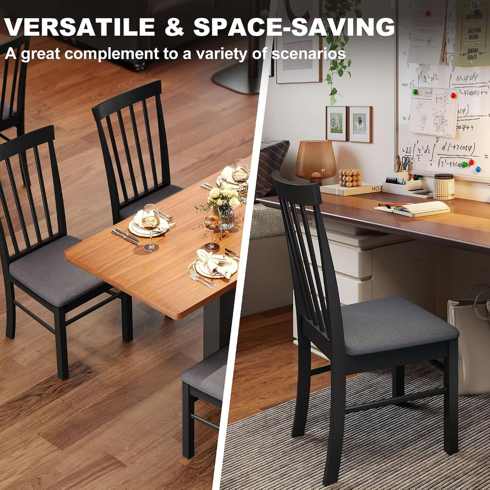 HOMCOM Wooden Dining Chairs Set of 2 Farmhouse Black and Gray