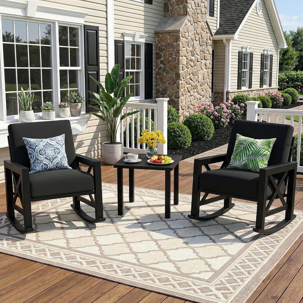 NATURAL EXPRESSIONS 3 Piece Patio Rocking Bistro Set, 6.5'' Thick Cus...