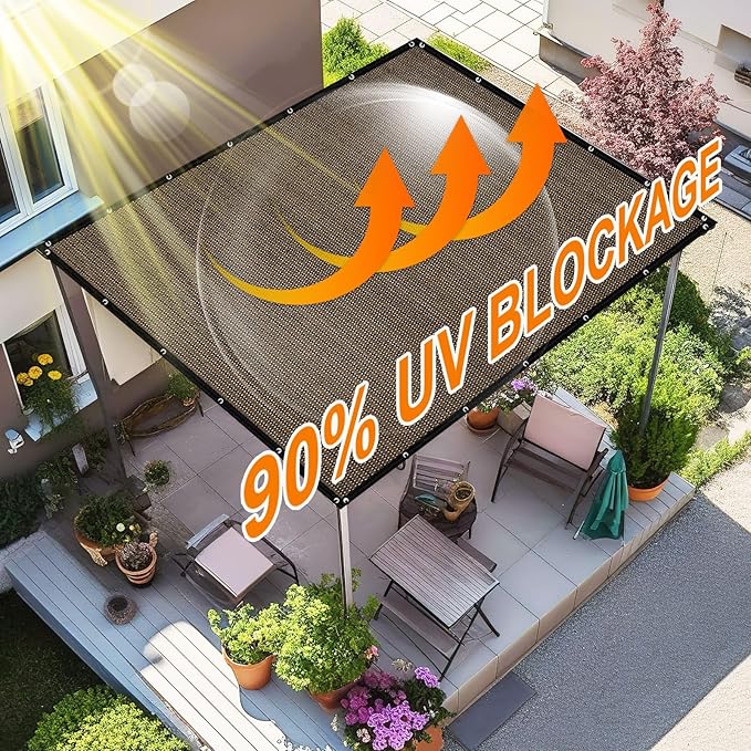 Artpuch 90% Sun Shade Cloth, 6 x 12 FT Pergola Shade Cover Canopy with Gromme...