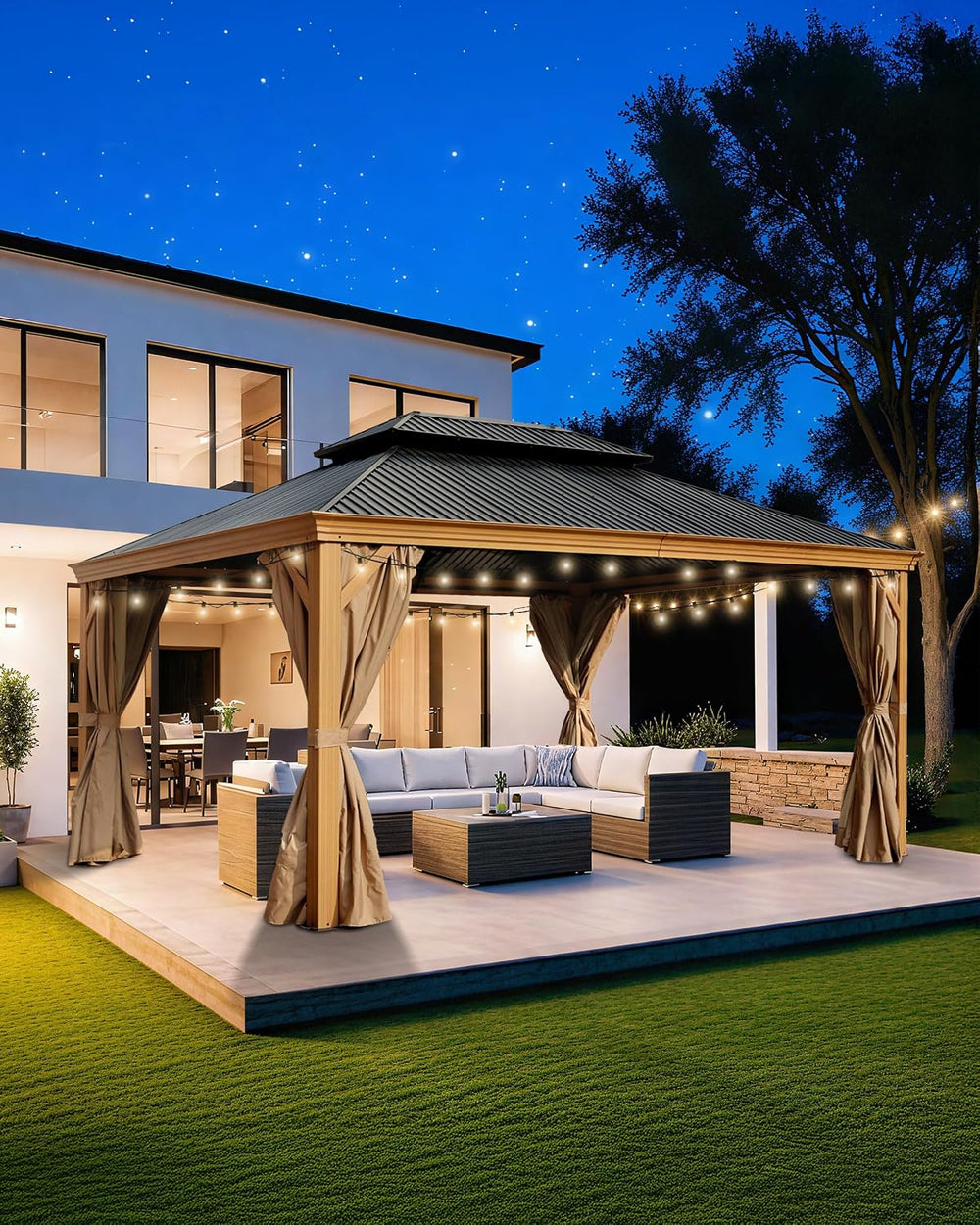 BPS 12' X 16' Hardtop Gazebo Outdoor Aluminum Wooden Grain Coated