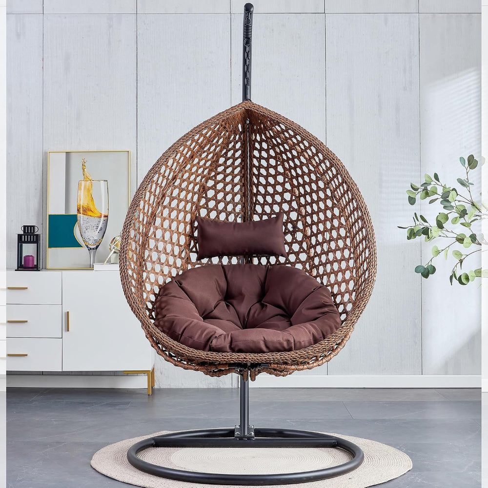 Brown Egg Swing Chair with Stand,Hanging Egg Chair Indoor Outdoor with Cushio...